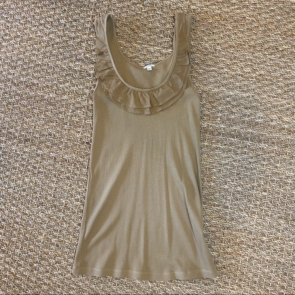 J. Crew | Tan Ribbed Tank with Ruffle Accent
